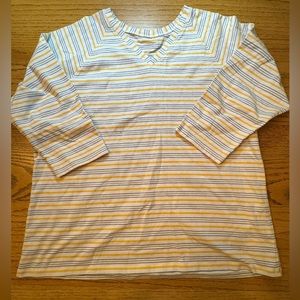 PENDLETON Stripe COTTON STRETCH V Neck‎ T SHIRT Top WHITE Yellow BLUE Women’s 1X